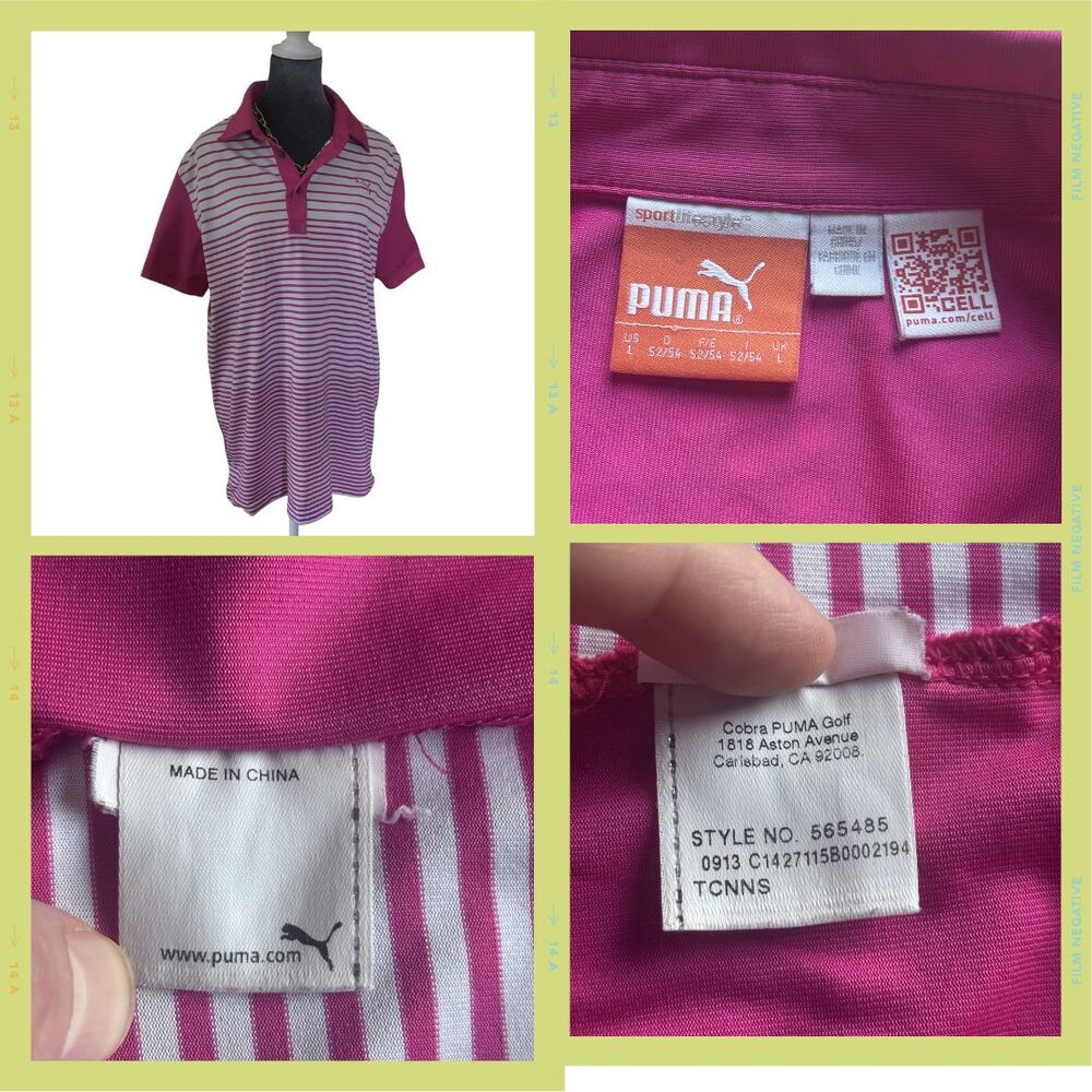 Puma Golf Pink Striped Polo L DryCELL Performance Shirt Sz L Women's XL - Picture 3 of 10